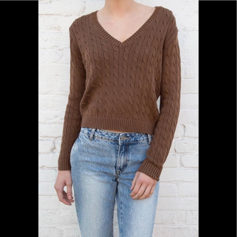 Brandy Melville v-neck cable knit sweater